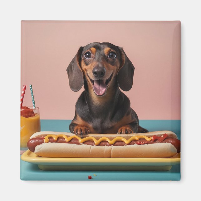 Cute Dachshund med Hett Hund Magnet (Framsidan)