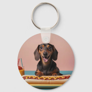 Cute Dachshund med Hett Hund Nyckelring