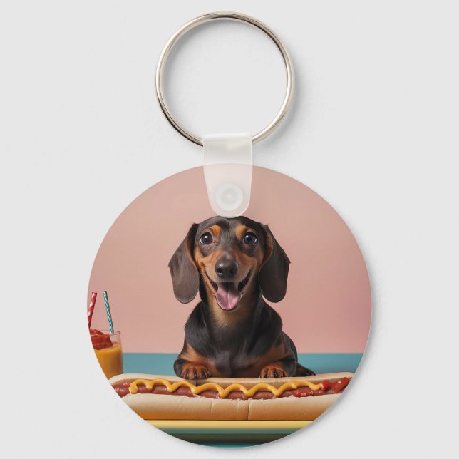 Cute Dachshund med Hett Hund Nyckelring (Framsida)