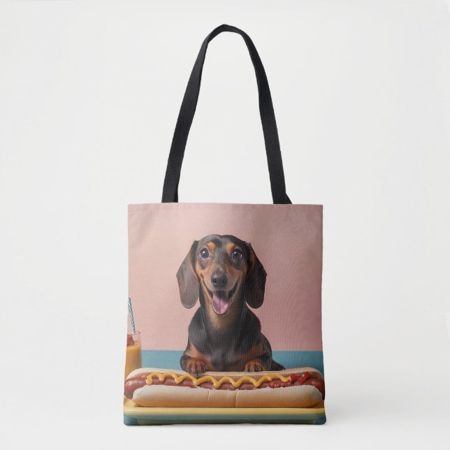 Cute Dachshund med Hett Hund Tygkasse (Framsida)