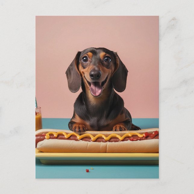 Cute Dachshund med Hett Hund Vykort (Framsida)