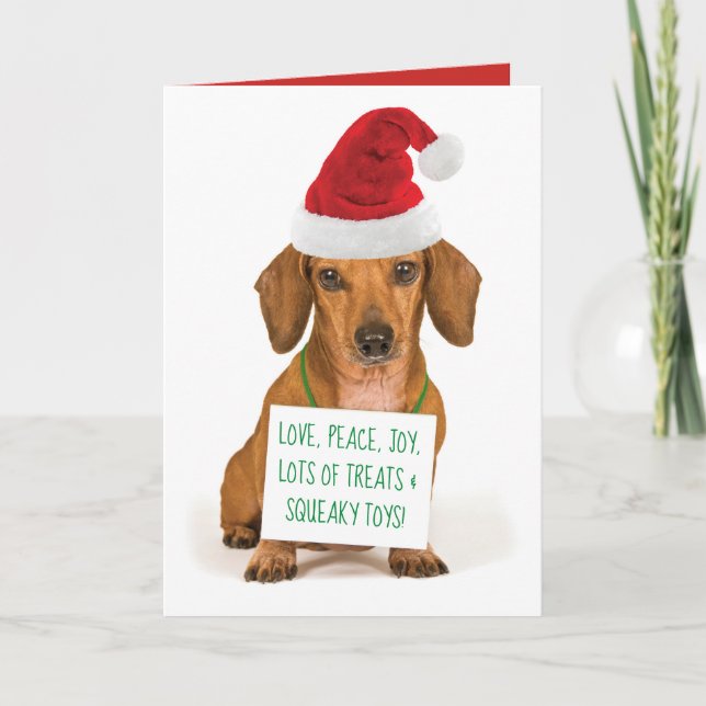 Cute Dachshund med jultomten Helgkort (Framsida)