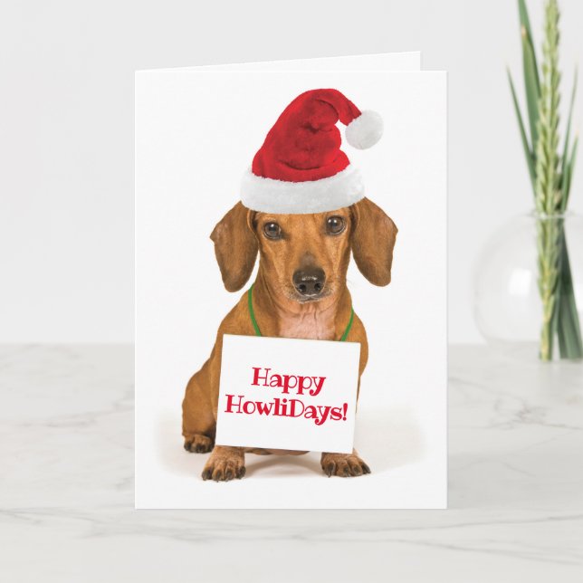 Cute Dachshund med Santa Hat Lycklig HowliDays Helgkort (Framsida)