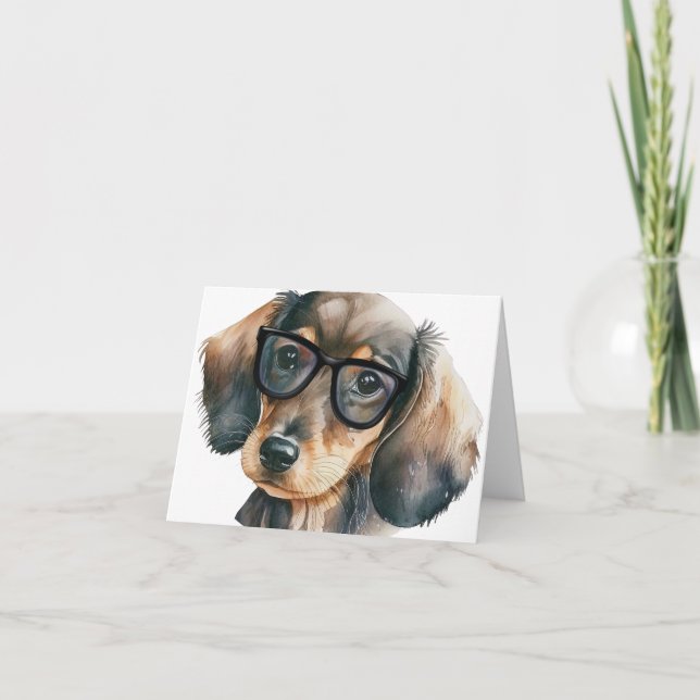 Cute Dachshund med svarta glasögon Tack Kort (Framsida)