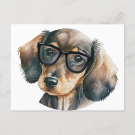 Cute Dachshund med svarta glasögon Vykort