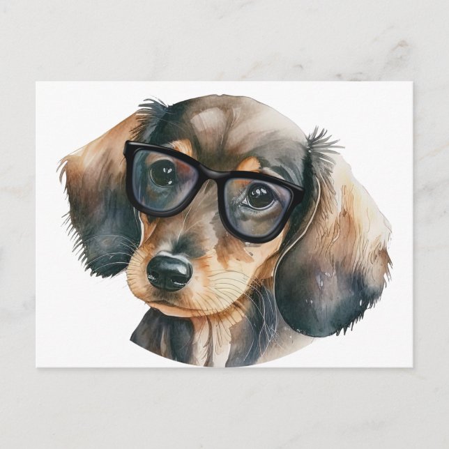Cute Dachshund med svarta glasögon Vykort (Framsida)