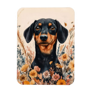 Cute Dachshund med vildblommor flexibla Magnet