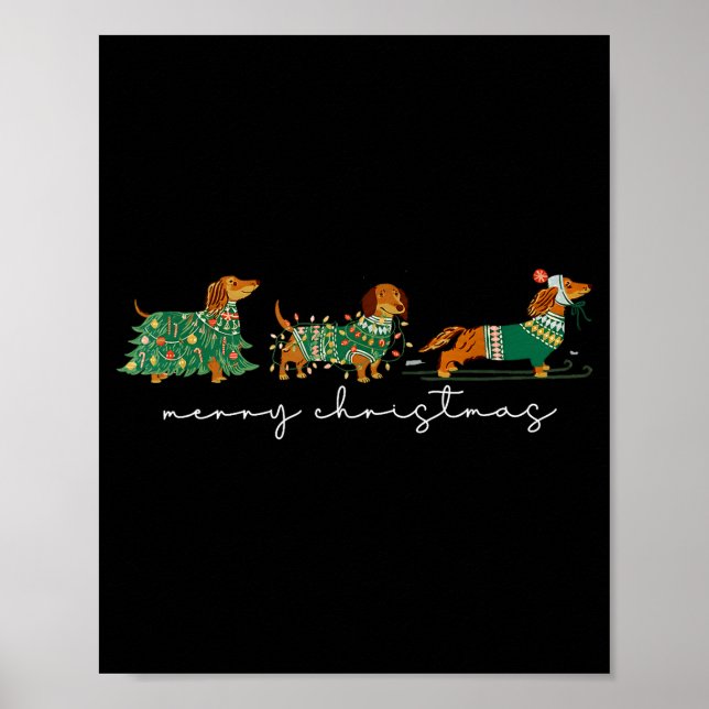 Cute Dachshund Merry Christmas Weiner Dog Lover Xm Poster (Framsidan)
