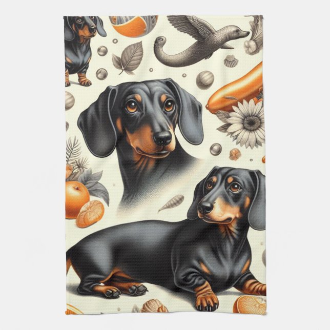 Cute Dachshund Mönster Kökshandduk (Vertikal)