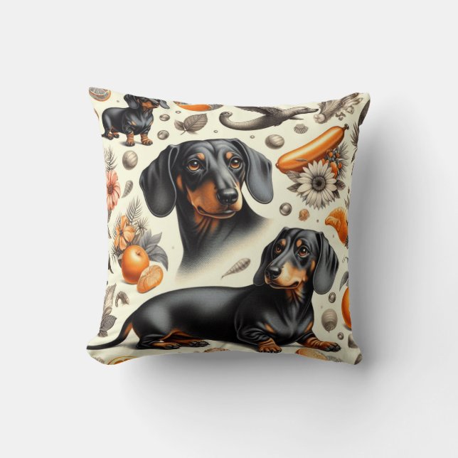 Cute Dachshund Mönster Kudde (Framsida)