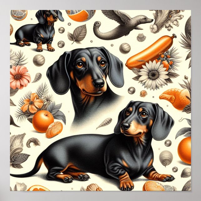 Cute Dachshund Mönster Poster (Framsidan)