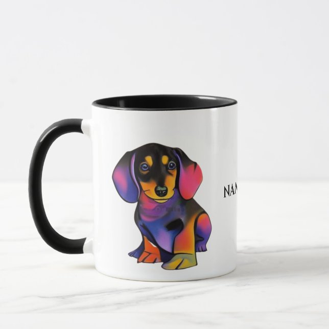 Cute DACHSHUND mugg/kopp med redigerbart namn Mugg (Vänster)
