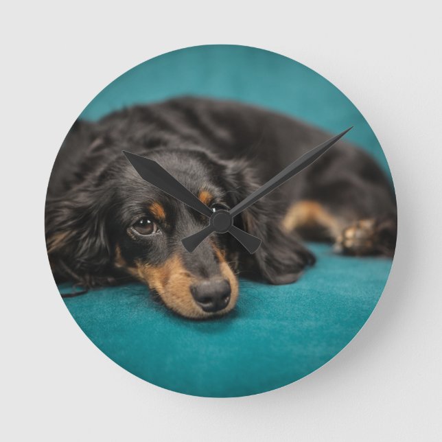 Cute Dachshund nere Rund Klocka (Framsida)