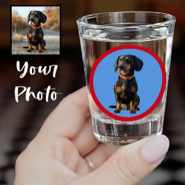 Cute Dachshund or Your Pet Face Photo on Blue Red 