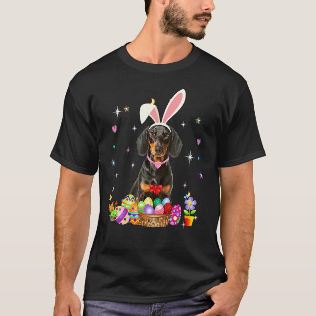 Cute Dachshund Påsk Day Bunny Eggs Påsk Costum T Shirt (Framsida)