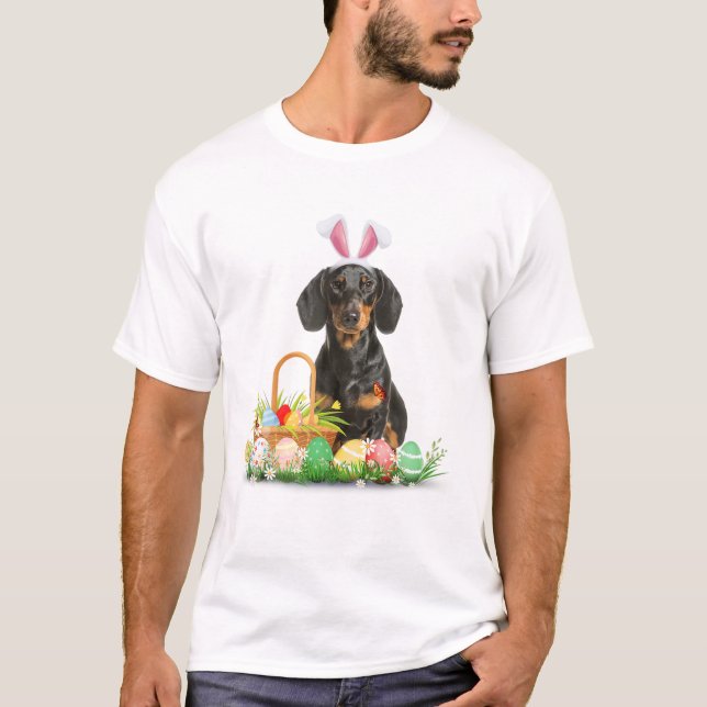 Cute Dachshund Påsk Day Bunny Eggs Påsk Costum T Shirt (Framsida)