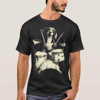 Cute Dachshund Playing Drums Funny Music Sausage D T Shirt
