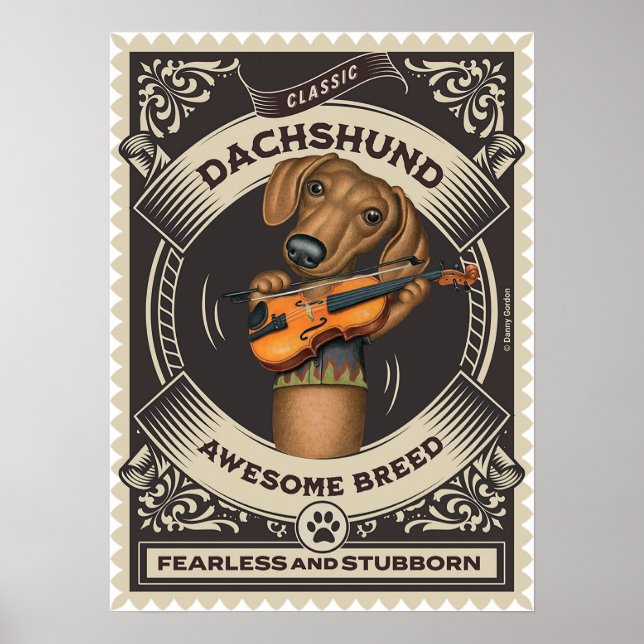 Cute Dachshund Plut Violin Poster (Framsidan)