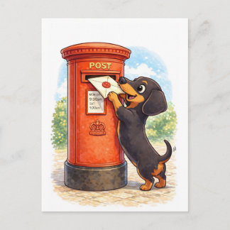 Cute Dachshund Posting Letter Illustration Vykort