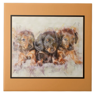 Cute DACHSHUND PUPPIES Pet Kärlek, Hund KEEPSAKE Kakelplatta