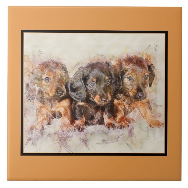 Cute DACHSHUND PUPPIES Pet Kärlek, Hund KEEPSAKE Kakelplatta (Framsidan)