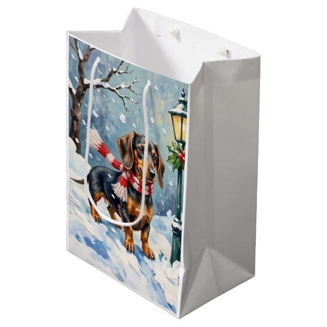 Cute Dachshund Puppy Cozy Winter Scarf Art (Framsidan Vinklad)