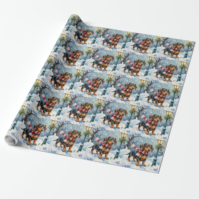 Cute Dachshund Puppy Cozy Winter Scarf Art Presentpapper (Utrullad)