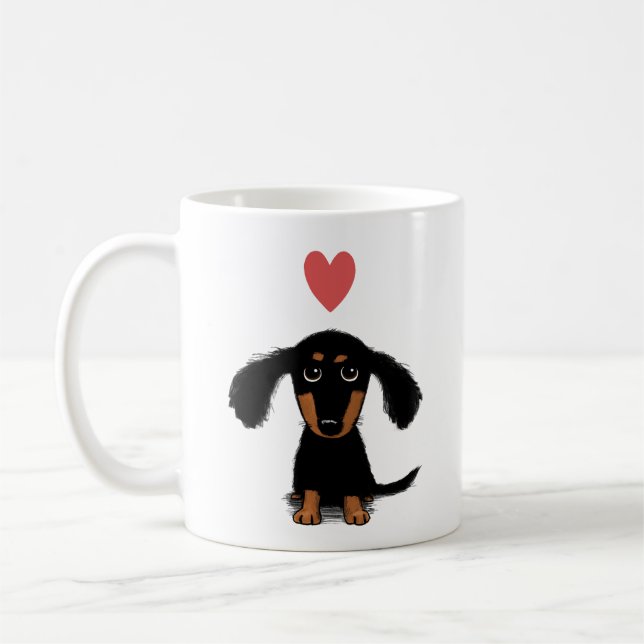 Cute Dachshund Puppy Hund med Valentine Heart Kaffemugg (Vänster)