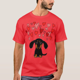 Cute Dachshund Puppy Hund med Valentine Hearts  T Shirt