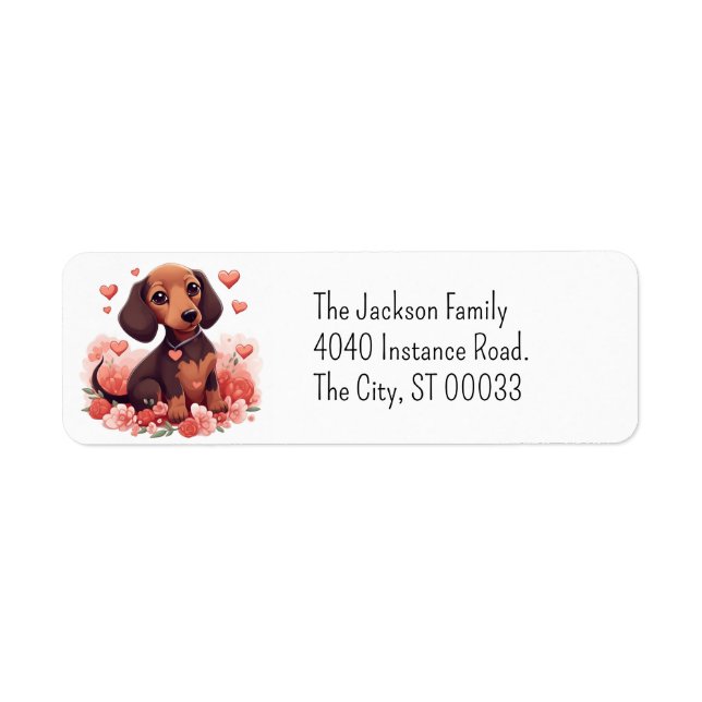Cute Dachshund Puppy Kawaii Chibi Returadress Etikett (Framsidan)