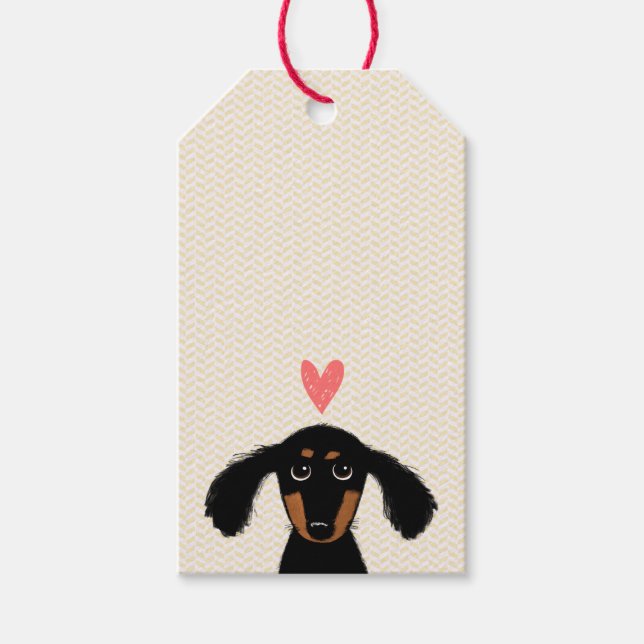 Cute Dachshund Puppy med hjärta och text Presentetikett (Framsidan)