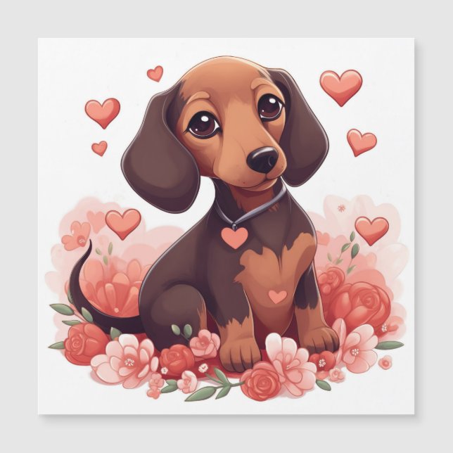 Cute Dachshund Puppy med örhängen (Framsida)