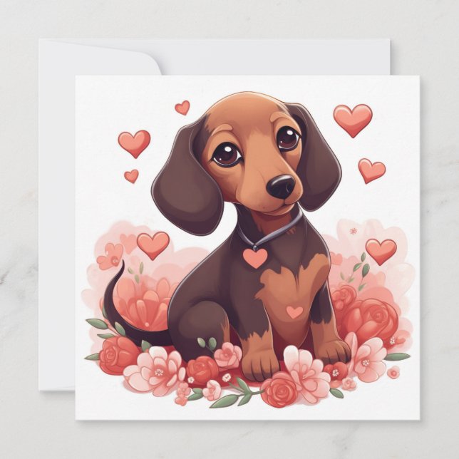 Cute Dachshund Puppy med örhängen Inbjudningar (Framsida)