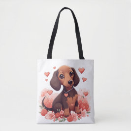 Cute Dachshund Puppy med örhängen Tygkasse