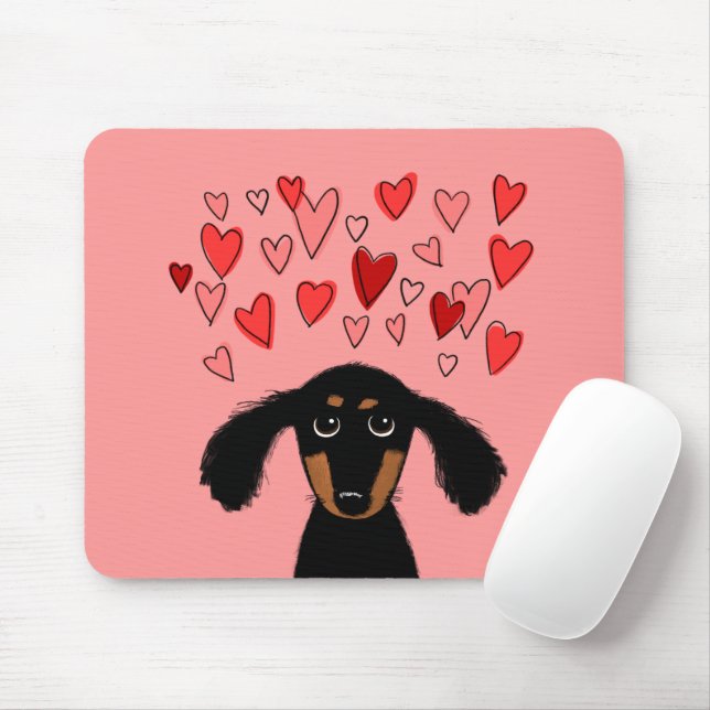 Cute Dachshund Puppy med Valentine Hearts Musmatta (Med mus)
