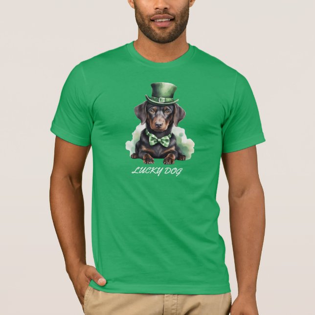 Cute Dachshund Puppy St. Patrick's Day Lucky Dog W T Shirt (Framsida)