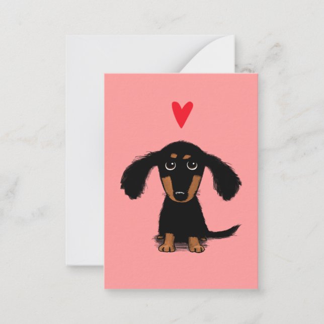 Cute Dachshund Puppy Valentine med hjärta Anteckningskort (Framsida)