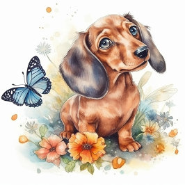 Cute Dachshund Puppy Watercolor Kudde
