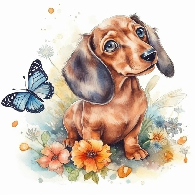 Cute Dachshund Puppy Watercolor Kudde (Skapare uppladdad)