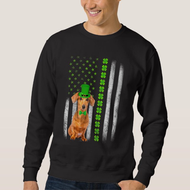 Cute Dachshund Saint patrick S-dagen Amerikanska F Lång Ärmad Tröja (Framsida)