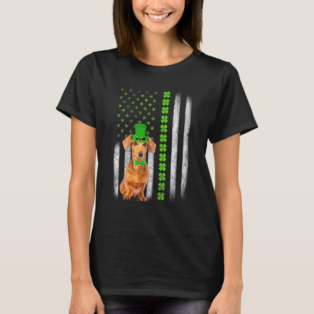 Cute Dachshund Saint patrick S-dagen Amerikanska F T Shirt (Framsida)