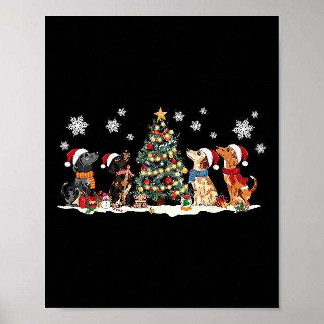 Cute Dachshund Santa Hat Julgran Ljus Hund Poster (Framsidan)