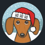 Cute Dachshund Santa Wiener Hund jul Runt Klistermärke<br><div class="desc">Sprid helgdag munter med det här vackra julklistermärket! Dekalen har en söt Doxie som bär en ljusröd julhatt med vit trim. HO HO kan vara personlig med namn eller annan text. Dessa skal- och klistermärken kan användas för att försegla kuvert eller paket för helgdagarna på ett sött och festligt sätt....</div>