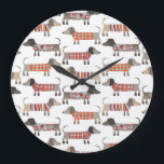 Cute Dachshund Sause Hund Mönster Stor Klocka<br><div class="desc">Sötad liten Dachshund-korv eller wiener hundar i lygstickor. Perfekt för hundälskare och hundvalkare.</div>