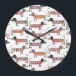 Cute Dachshund Sause Hund Mönster Stor Klocka<br><div class="desc">Sötad liten Dachshund-korv eller wiener hundar i lygstickor. Perfekt för hundälskare och hundvalkare.</div>