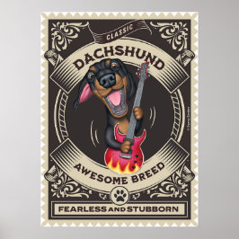 Cute Dachshund Spelar upp Guitar Poster