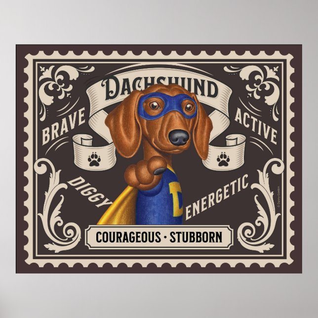 Cute Dachshund Superhjälte Poster (Framsidan)
