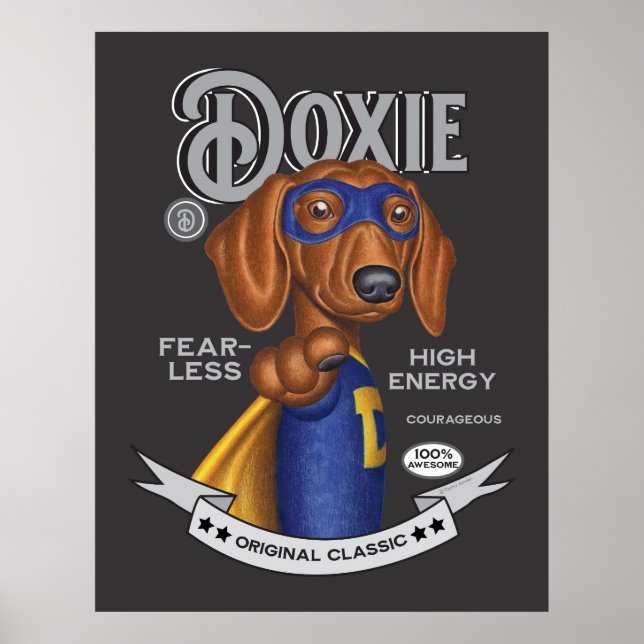 Cute Dachshund Superhjälte Poster (Framsidan)