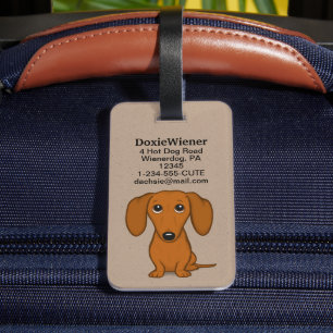 Cute Dachshund   Tecknad Wiener Hund Personlig Bagagebricka