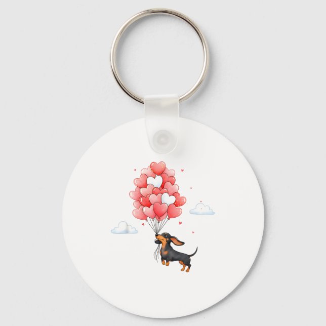 Cute Dachshund Valentine Heart Balloon Dog Lover  Nyckelring (Framsida)